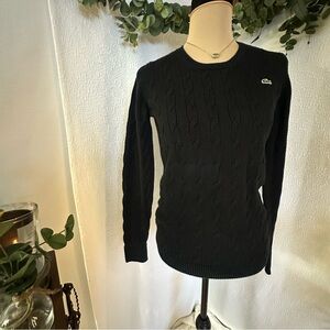 Lacoste Women Crewneck Black Cable Knit Sweater Size 40